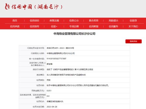 使用不合格消防產品逾期未改 中海物業(yè)管理長沙分公司被罰
